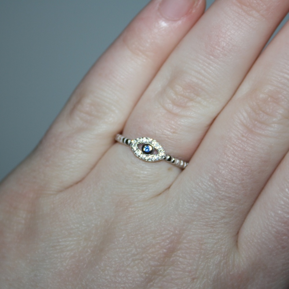 .925 sterling silver cz and sapphire evil eye ring - Picture 3 of 6